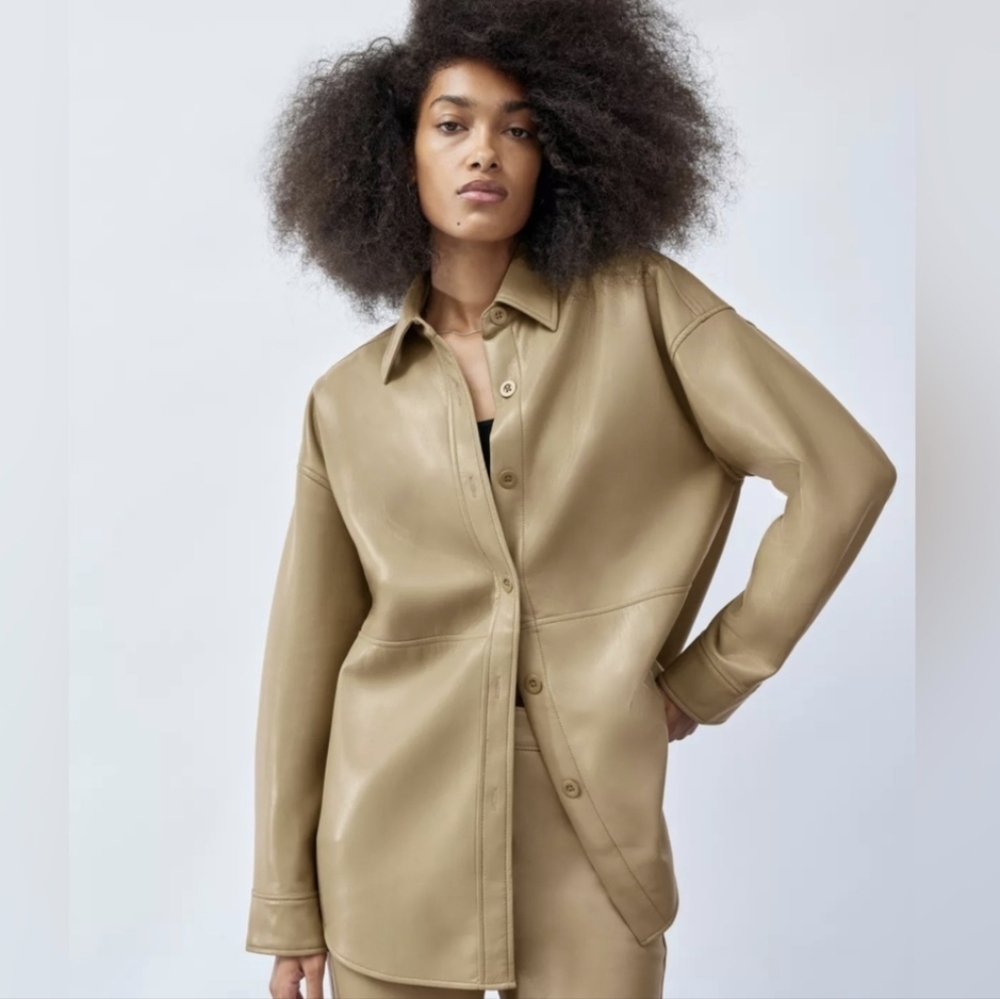 BABATON Aritzia Pelli Faux Leather Cream Colored Jacket Shacket Women's …